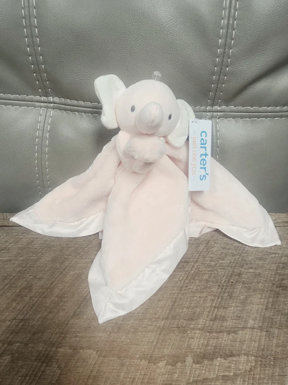 NWT Retired Carter's Light Pink Elephant Lovey w/ Satin Trim Bin PP